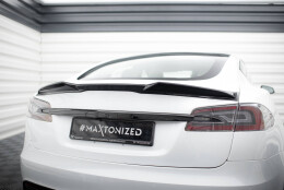 Heck Spoiler Aufsatz Abrisskante 3D passend für Tesla Model S Plaid Mk1 Facelift schwarz Hochglanz