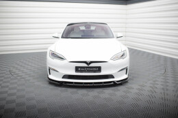 Cup Spoilerlippe Front Ansatz V.1 für Tesla Model S Plaid Mk1 Facelift schwarz Hochglanz