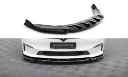 Cup Spoilerlippe Front Ansatz V.1 für Tesla Model S Plaid Mk1 Facelift schwarz Hochglanz