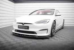 Cup Spoilerlippe Front Ansatz V.1 passend für Tesla Model S Plaid Mk1 Facelift schwarz Hochglanz