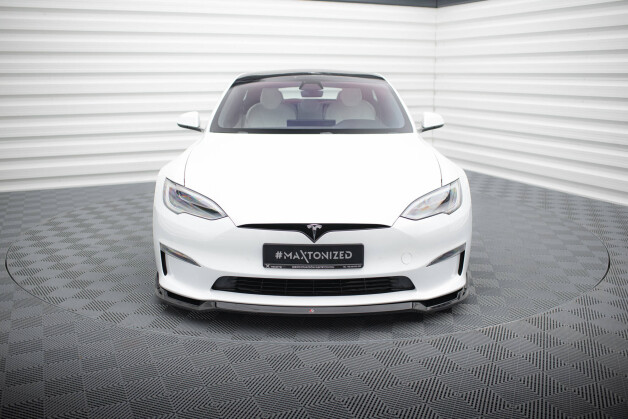 Cup Spoilerlippe Front Ansatz V.2 passend für Tesla Model S Plaid Mk1 Facelift schwarz Hochglanz