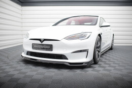 Cup Spoilerlippe Front Ansatz V.2 für Tesla Model S Plaid Mk1 Facelift schwarz Hochglanz