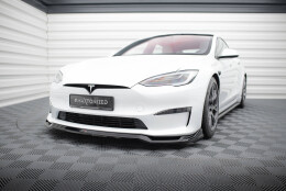 Cup Spoilerlippe Front Ansatz V.2 passend für Tesla Model S Plaid Mk1 Facelift schwarz Hochglanz