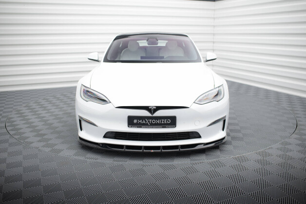 Cup Spoilerlippe Front Ansatz V.3 passend für Tesla Model S Plaid Mk1 Facelift schwarz Hochglanz