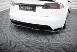 Mittlerer Cup Diffusor Heck Ansatz V.1 passend für Tesla Model S Plaid Mk1 Facelift schwarz Hochglanz