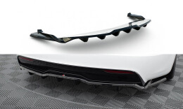 Mittlerer Cup Diffusor Heck Ansatz V.2 passend für Tesla Model S Plaid Mk1 Facelift schwarz Hochglanz