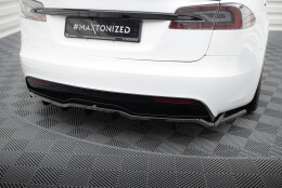Mittlerer Cup Diffusor Heck Ansatz V.2 passend für Tesla Model S Plaid Mk1 Facelift schwarz Hochglanz