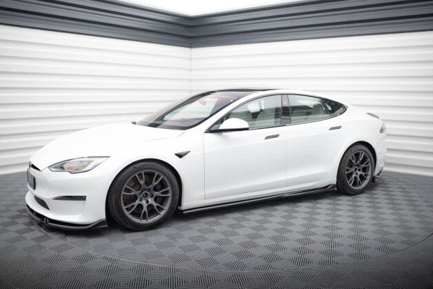 Seitenschweller Ansatz Cup Leisten V.1 passend für Tesla Model S Plaid Mk1 Facelift schwarz Hochglanz