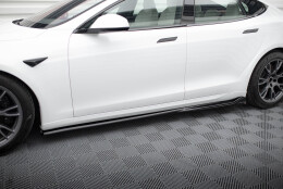 Seitenschweller Ansatz Cup Leisten V.1 passend für Tesla Model S Plaid Mk1 Facelift schwarz Hochglanz