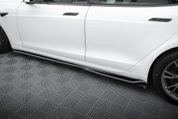 Seitenschweller Ansatz Cup Leisten V.1 passend für Tesla Model S Plaid Mk1 Facelift schwarz Hochglanz