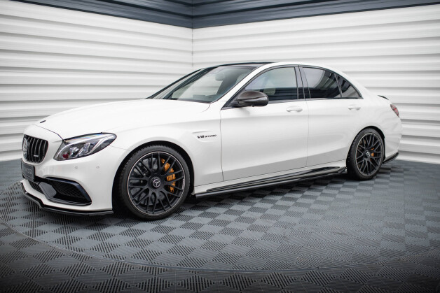 Seitenschweller Ansatz Cup Leisten V.2 passend für Mercedes-AMG C63 Limousine / Kombi W205 / S205 schwarz Hochglanz