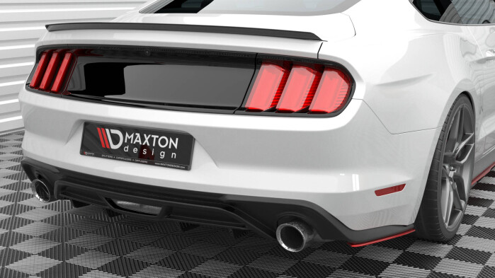 Heck Ansatz Flaps Diffusor V.2 passend für Ford Mustang Mk6 Facelift schwarz Hochglanz