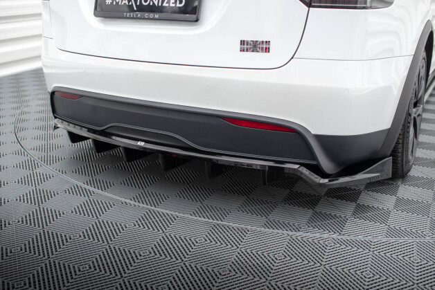Mittlerer Cup Diffusor Heck Ansatz DTM Look passend für Tesla Model X Mk1 Facelift schwarz Hochglanz