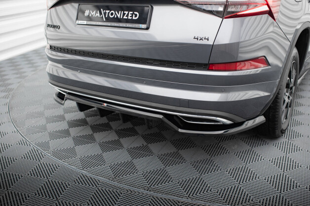 Mittlerer Cup Diffusor Heck Ansatz DTM Look passend für Skoda Kodiaq Sportline Mk1 / Mk1 Facelift schwarz Hochglanz