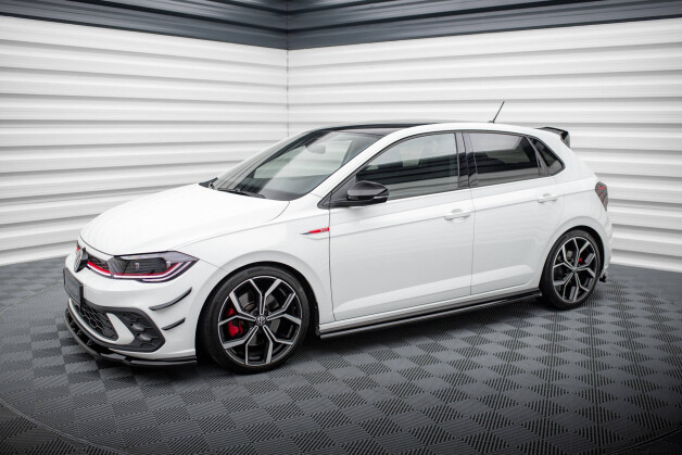 Seitenschweller Ansatz Cup Leisten passend für VW Polo GTI Mk6 Facelift schwarz Hochglanz