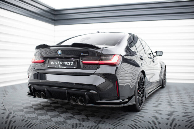 Heck Ansatz Flaps Diffusor V.3 passend für CSL Look BMW M3 Limousine / Touring G80 / G81 schwarz Hochglanz