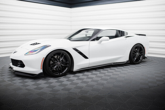 Seitenschweller Ansatz Cup Leisten V.2 für Chevrolet Corvette Stingray C7 schwarz Hochglanz