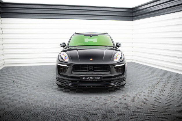 Cup Spoilerlippe Front Ansatz für Porsche Macan GTS Mk1 FL 2 schwarz Hochglanz