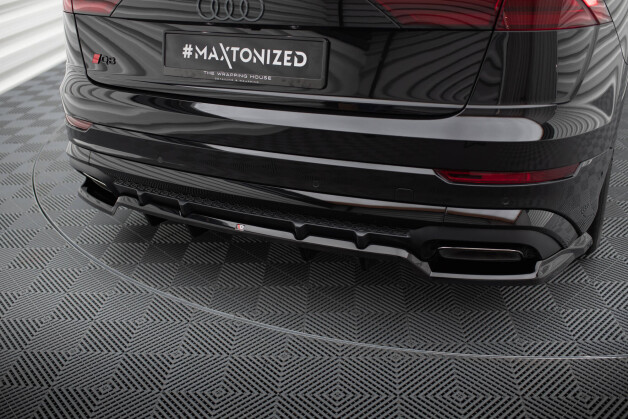Mittlerer Cup Diffusor Heck Ansatz V.1 passend für Audi SQ8 / Q8 S-Line Mk1 Facelift schwarz Hochglanz