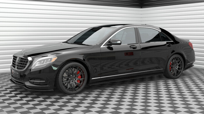 Seitenschweller Ansatz Cup Leisten passend für Mercedes-Benz S Klasse Lang W222 schwarz Hochglanz