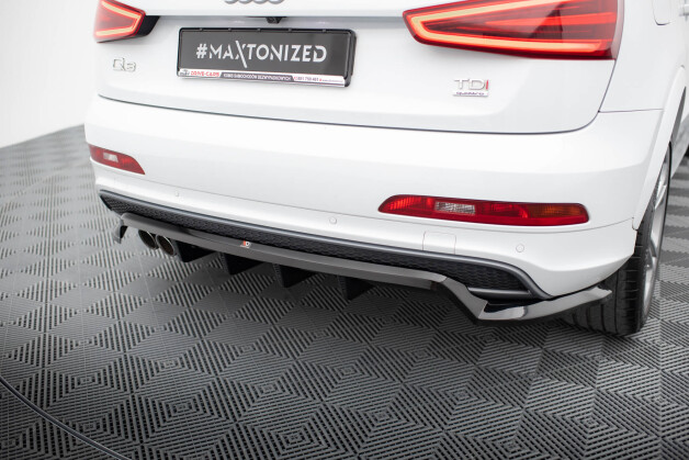 Mittlerer Cup Diffusor Heck Ansatz DTM Look passend für Audi Q3 S-line 8U schwarz Hochglanz