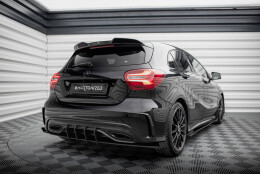 Street Pro Heck Ansatz Diffusor + Flaps passend für Mercedes-Benz A AMG-Line W176 Facelift SCHWARZ-ROT + Hochglanz Flaps