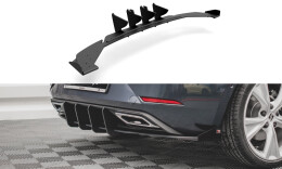 Street Pro Heck Ansatz Diffusor + Flaps passend für Seat Leon FR Hatchback Mk4 schwarz-rot+ Hochglanz Flaps