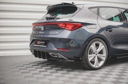 Street Pro Heck Ansatz Diffusor + Flaps passend für Seat Leon FR Hatchback Mk4 schwarz-rot+ Hochglanz Flaps