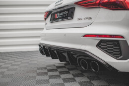 Heck Ansatz Diffusor + Endrohre schwarz passend für Audi A3 S-Line Sportback 8Y schwarz Hochglanz
