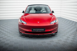 Cup Spoilerlippe Front Ansatz V.1 für Tesla Model 3 Project HighlandFacelift schwarz Hochglanz