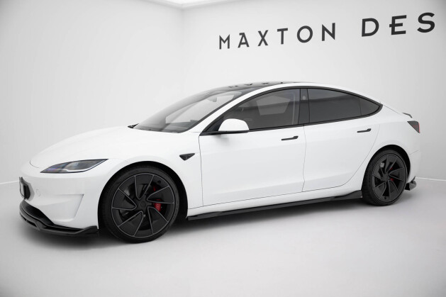 Seitenschweller Ansatz Cup Leisten V.1 passend für Tesla Model 3 Performance Mk1 Facelift schwarz Hochglanz
