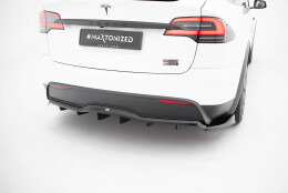 Mittlerer Cup Diffusor Heck Ansatz V.2 passend für Tesla Model X Mk1 Facelift schwarz Hochglanz
