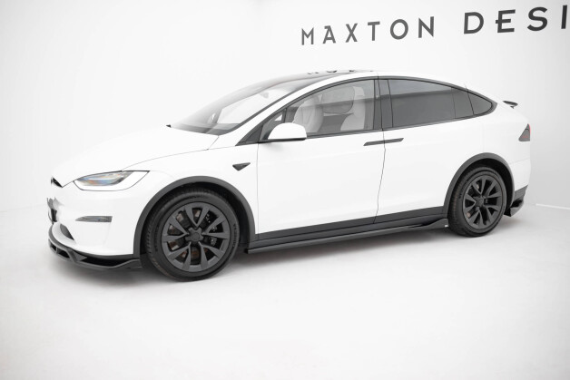 Seitenschweller Ansatz Cup Leisten V.2 passend für Tesla Model X Mk1 Facelift schwarz Hochglanz