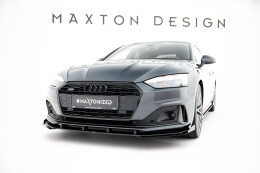 Street Pro Cup Spoilerlippe Front Ansatz + Flaps passend für Audi A5 F5 Facelift SCHWARZ+ HOCHGLANZ FLAPS