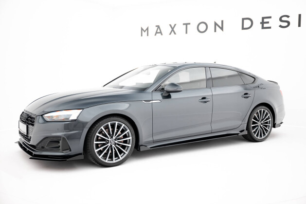 Street Pro Seitenschweller Ansatz Cup Leisten passend für Audi A5 Sportback F5 Facelift SCHWARZ+ HOCHGLANZ FLAPS