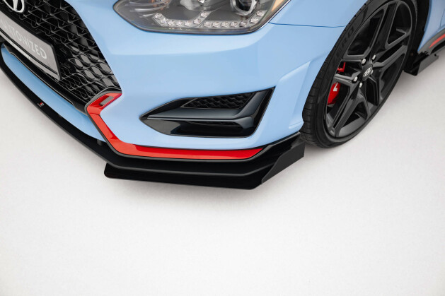 Street Pro Cup Spoilerlippe Front Ansatz + Flaps für Hyundai Veloster N Mk2 schwarz Hochglanz