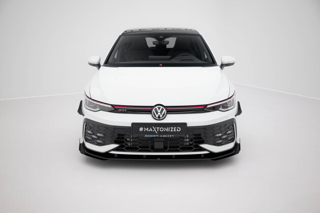 Street Pro Cup Spoilerlippe Front Ansatz für VW Golf GTI / GTE / R-Line Mk8 Facelift SCHWARZ+ HOCHGLANZ FLAPS
