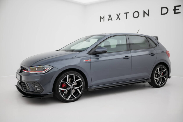 Street Pro Seitenschweller Ansatz Cup Leisten für VW Polo GTI Mk6 Facelift SCHWARZ+ HOCHGLANZ FLAPS