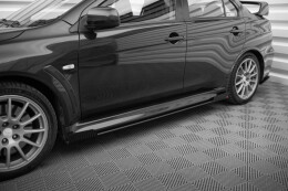 Street Pro Seitenschweller Ansatz Cup Leisten für Mitsubishi Lancer EVO X SCHWARZ+ HOCHGLANZ FLAPS