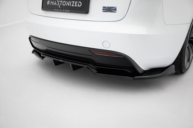 Mittlerer Cup Diffusor Heck Ansatz V.1 passend für Tesla Model 3 Performance Mk1 Facelift schwarz Hochglanz