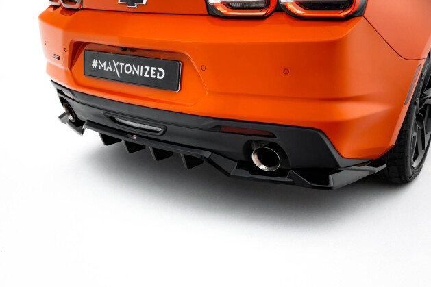 Mittlerer Cup Diffusor Heck Ansatz DTM Look passend für Chevrolet Camaro SS Mk6 Facelift schwarz Hochglanz