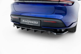 Mittlerer Cup Diffusor Heck Ansatz DTM Look passend für Porsche Taycan Turbo S Mk1 schwarz Hochglanz
