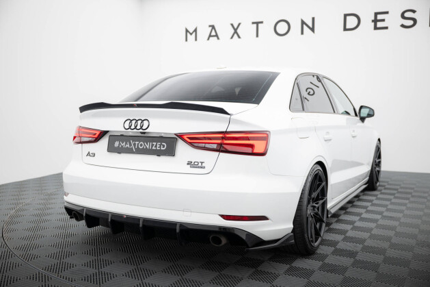 Heck Ansatz Flaps Diffusor V.2 passend für Audi A3 Limousine 8V Facelift schwarz Hochglanz