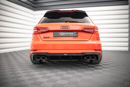 Heck Ansatz Diffusor + Milltek Sport Auspuff für Audi RS3 Sportback 8V Facelift SCHWARZ HOCHGLANZ