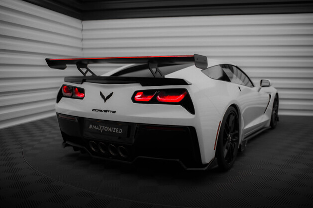 Carbon Heck Spoiler Heckflügel Standfuß Innen + LED für Chevrolet Corvette Stingray / Grand Sport C7