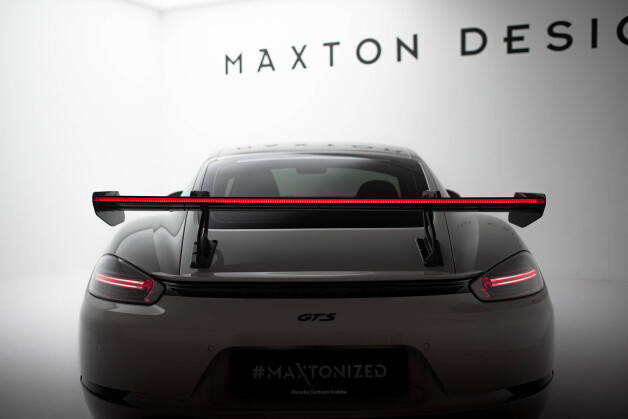 Carbon Heck Spoiler Heckflügel mit Schwan Halterung V.2 + LED passend für Porsche 718 Cayman 982c