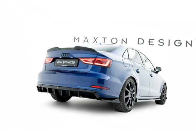 Heck Ansatz Flaps Diffusor passend für Audi A3 Limousine 8V schwarz Hochglanz