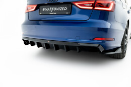 Heck Ansatz Diffusor passend für Audi A3 Limousine 8V (Doppelauspuff li.) schwarz Hochglanz