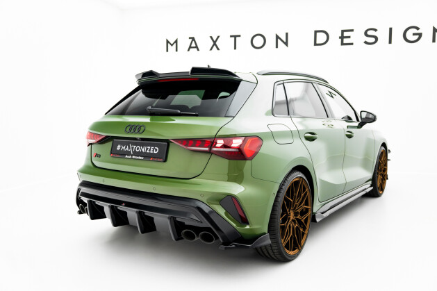 Heck Ansatz Flaps Diffusor V.4 für Audi S3 8Y Sportback Facelift schwarz Hochglanz