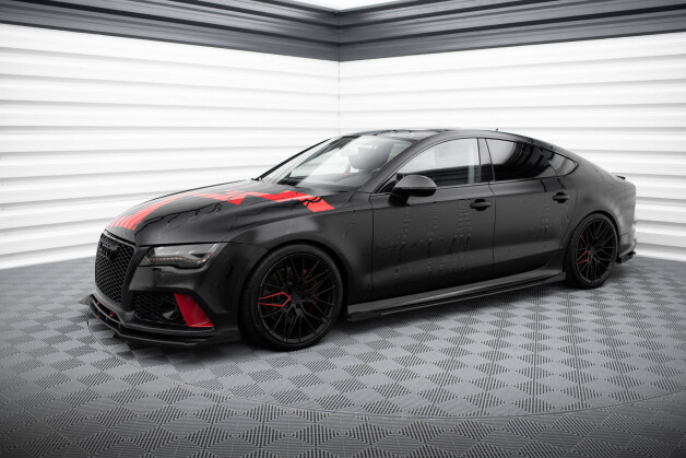 Street Pro Seitenschweller Ansatz Cup Leisten + Flaps für Audi A7 RS7 Look C7 schwarz Hochglanz